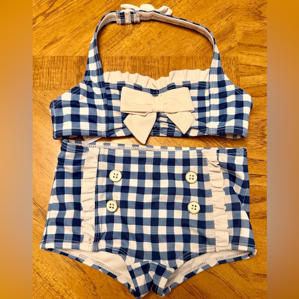 Janie and Jack Gingham Ruffle Swimsuit Set – Size 4T